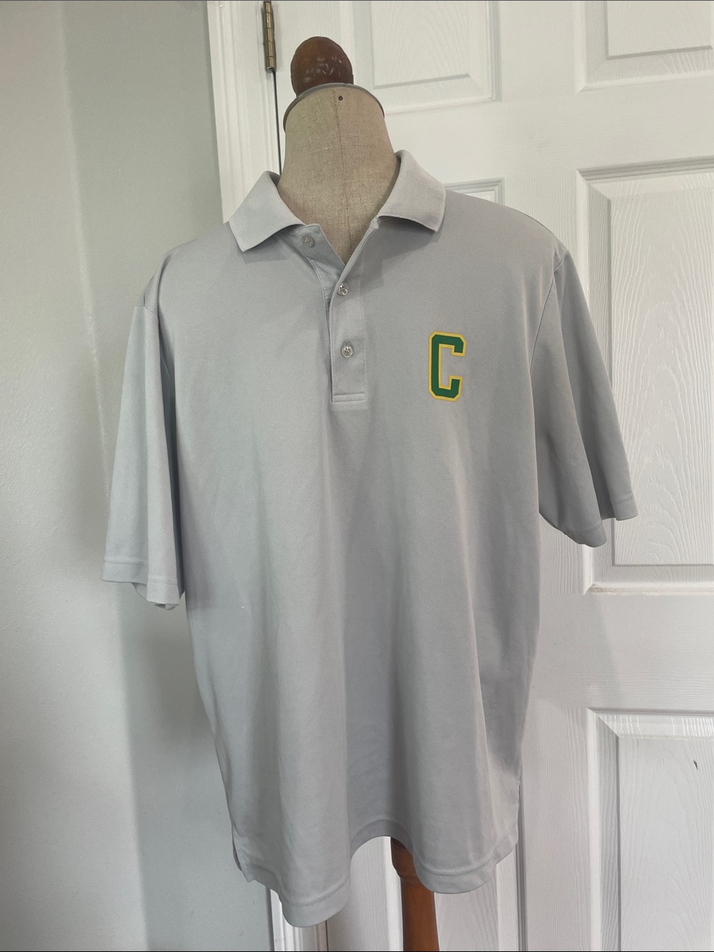 Core 365 grey Performance short sleeve Polo Shirt letter C appliqué mens size L
